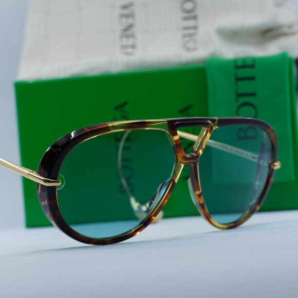 Bottega Veneta BV1273S 007 Geometric Sunglasses - Havana Gold/Light Green main image 8